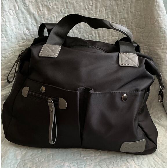 JINGPINPHU Handbags - Black Nylon Tote Bag By JINGPINPHU With Gray Accents Zippers & Snaps NWOT